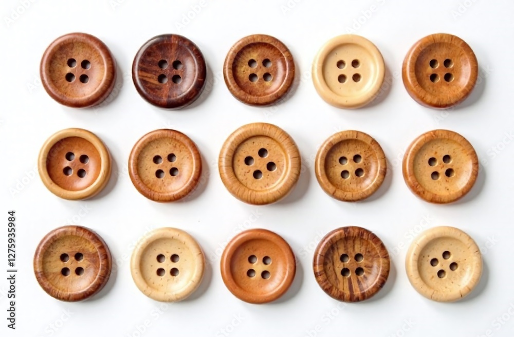set of wooden buttons on white background set of wooden buttons on white background