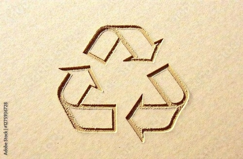 A recycling symbol drawn in sand to form three arrows in a triangle shape on a light background. 
