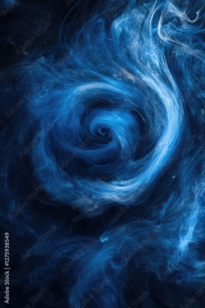 Naklejka premium A swirling cloud of blue smoke on a black background