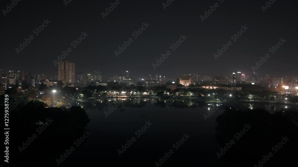 Drone rising, view of Hanoi nighttime Drone rising, view of Hanoi nighttime