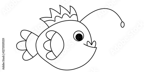 Cute Anglerfish as Sea Animal Floating Underwater Vector Illustration