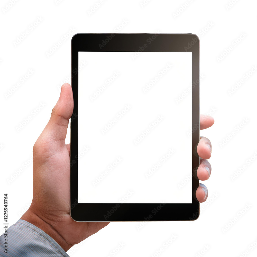 Hands Holding Tablet with Blank Screen. Transparent Background Hands Holding Tablet with Blank Screen. Transparent Background