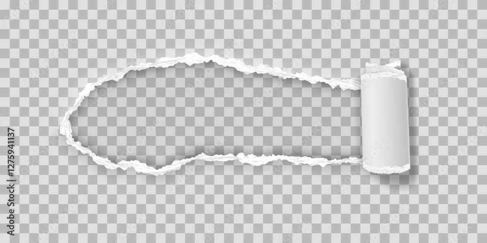 Torn folded paper strip in realistic style with shadows isolated on light background. Vector 3d illustration.