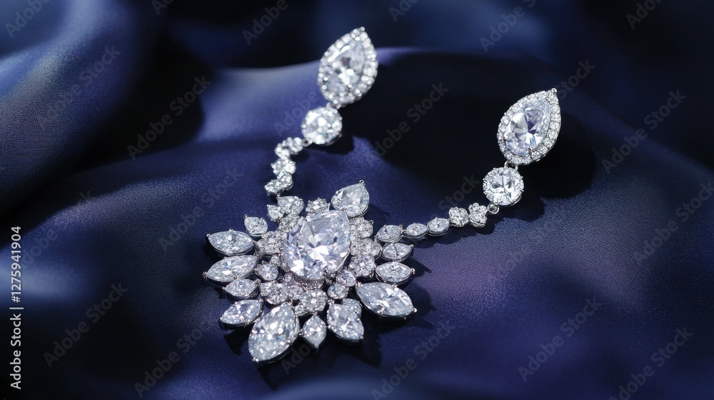 Fototapeta premium A luxurious wedding jewelry set with a dazzling necklace and matching drop earrings