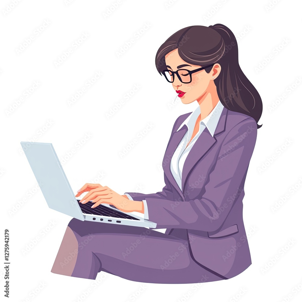 Businesswoman Working on Laptop Computer in Suit Businesswoman Working on Laptop Computer in Suit