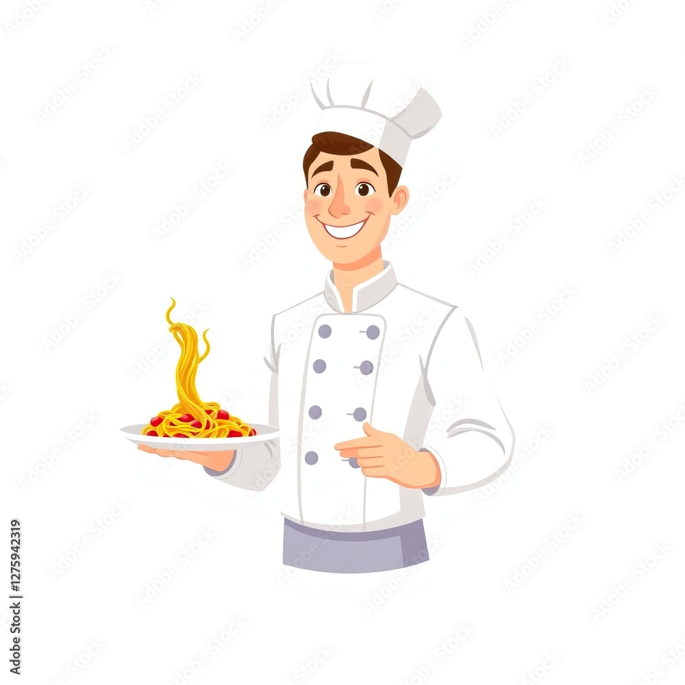 Happy Chef Presenting Delicious Spaghetti Dish Happy Chef Presenting Delicious Spaghetti Dish