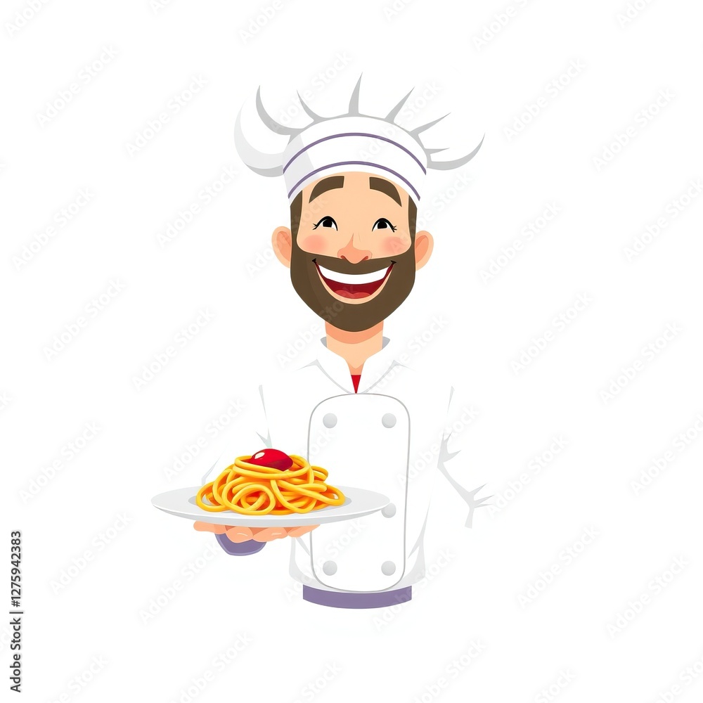 Happy Chef Presenting Delicious Spaghetti Dish Happy Chef Presenting Delicious Spaghetti Dish