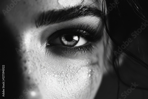 Close-up of a woman's tearful face, suggesting sadness or grief
