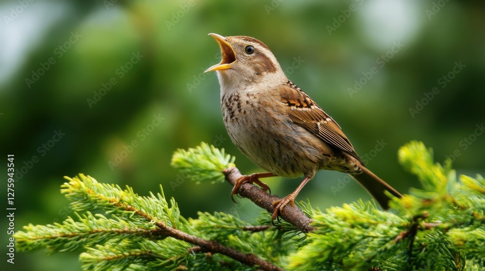 Bird Chirping on Tree Branch: Close-up of Vertebrate in Maryland Wildlife Environment Bird Chirping on Tree Branch: Close-up of Vertebrate in Maryland Wildlife Environment
