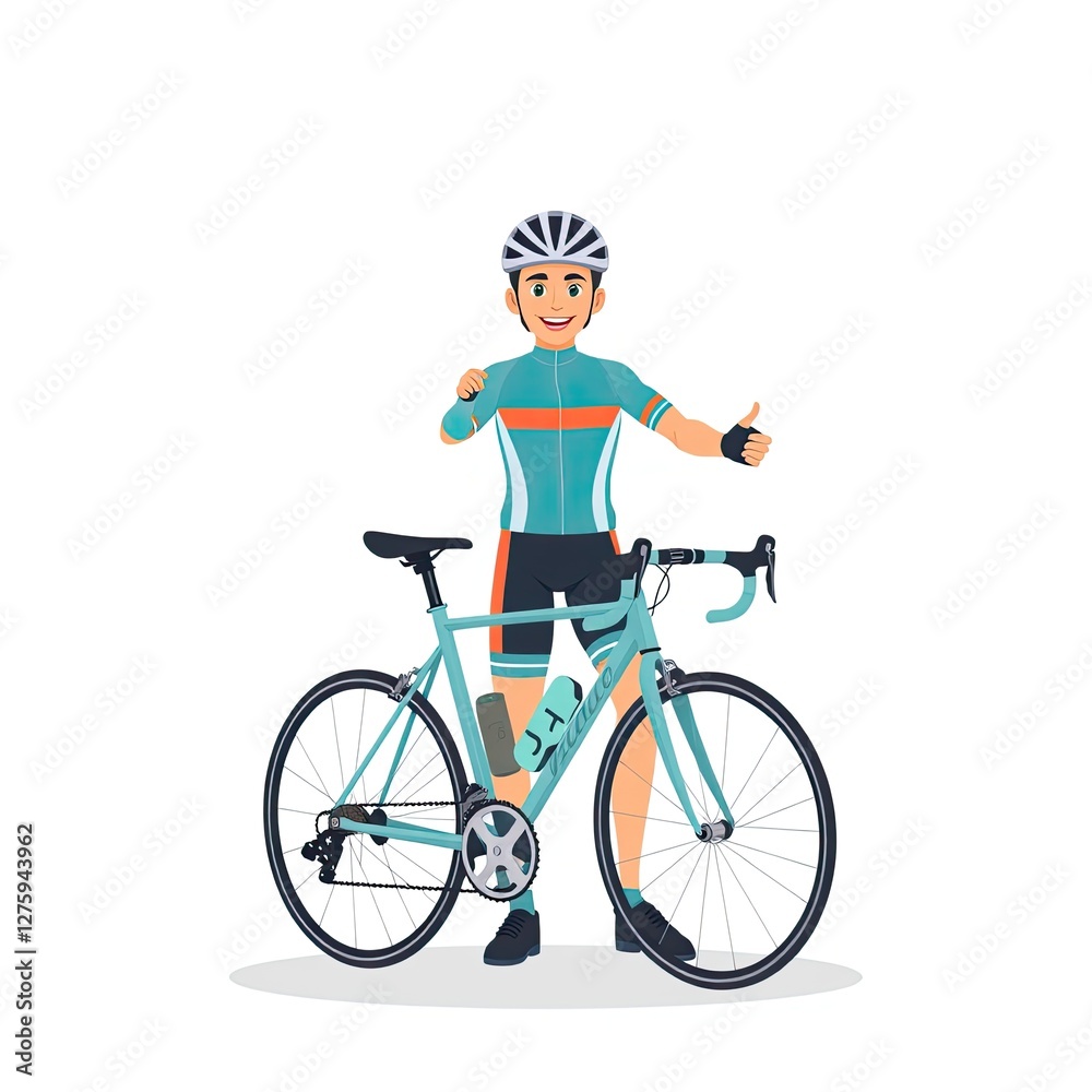 Happy Cyclist with Road Bike Giving Thumbs Up Happy Cyclist with Road Bike Giving Thumbs Up