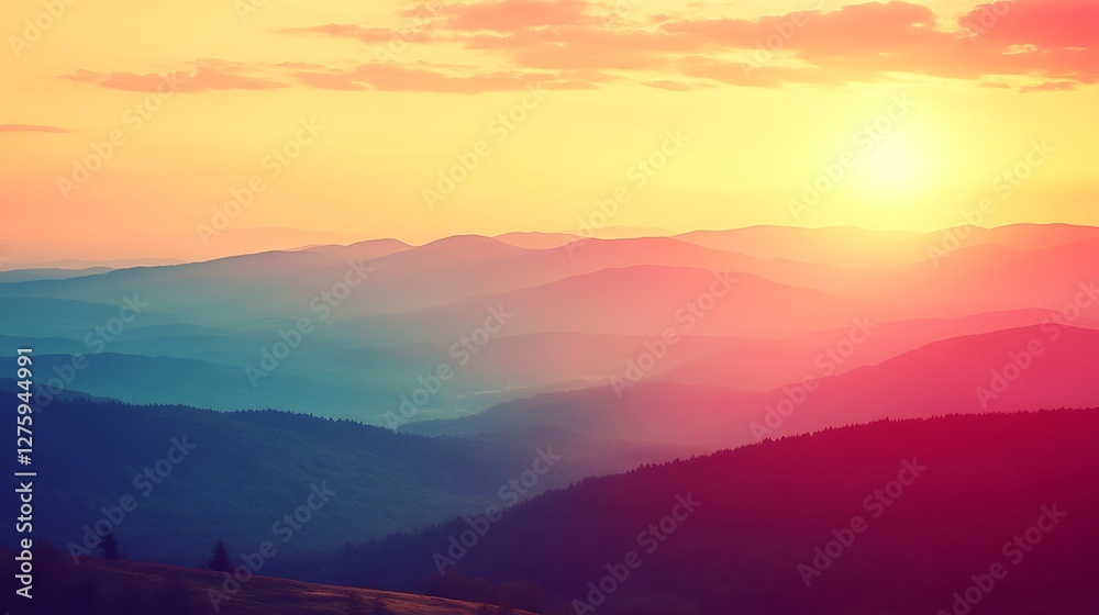 Fototapeta premium Sunset Over Layered Mountain Ranges