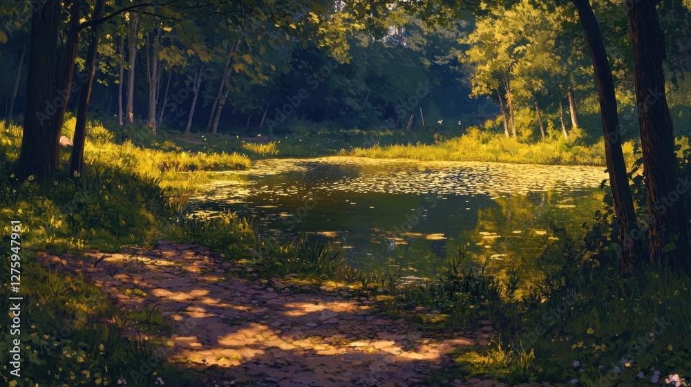 serene forest pond landscape serene forest pond landscape