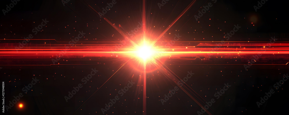 Obraz premium Fiery Red Starburst in Dark Space with Glowing Lines and Particles