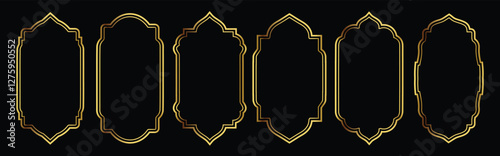 Set of luxury arabic golden frames decoration. islamic arch windows oriental shapes in retro style.vector illustration