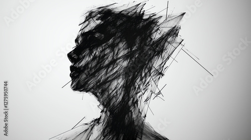 A person's outline filled with sharp, edgy lines, indicating inner turmoil