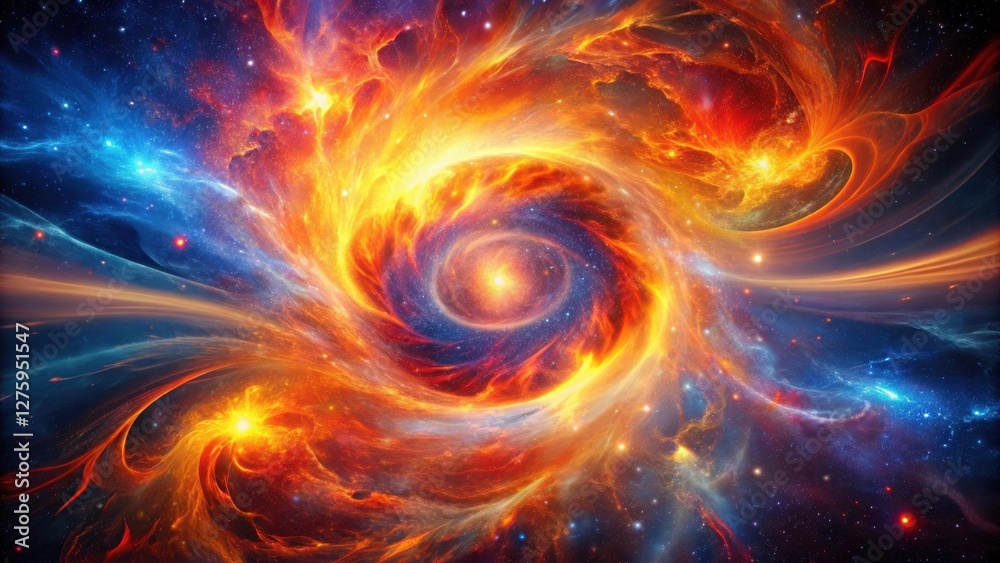 Cosmic Inferno A swirling vortex of fiery nebulae and celestial dust in the vast expanse of space Cosmic Inferno A swirling vortex of fiery nebulae and celestial dust in the vast expanse of space