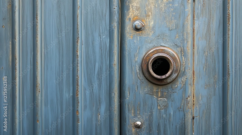 A door peephole set against a metal door background with copy space A door peephole set against a metal door background with copy space