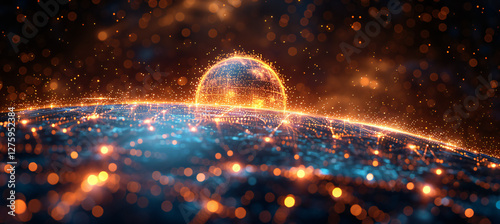 Enhanced Cyber Security System: Powerful Vector Illustration Representing Global Network Defense, Threat Detection, and Secure Data Transmission