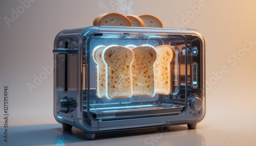 High-tech toaster with glowing holographic bread