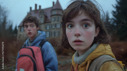 Teenagers explore spooky mansion, mystery, fear