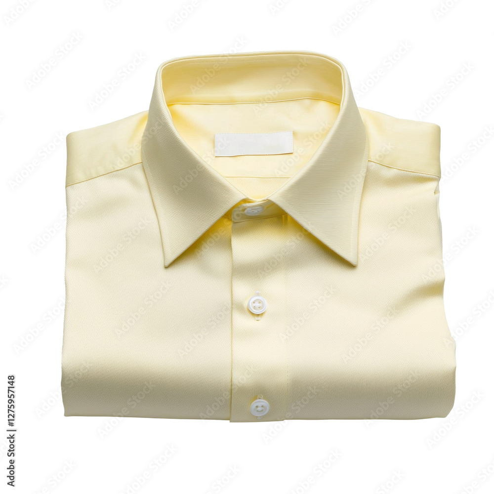 Folded yellow shirt on display with neutral background isolated on png transparent background, cut out Folded yellow shirt on display with neutral background isolated on png transparent background, cut out
