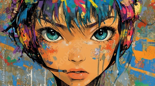 Vibrant Girl Portrait: A Splash of Colors and Emotions