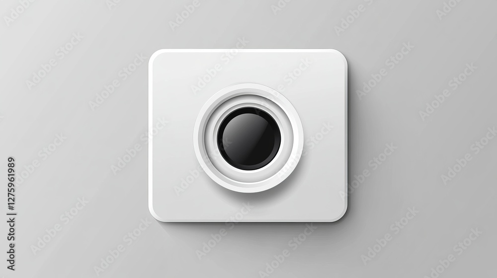 A white closed door with a peephole, isolated on a grey background, showcasing close-up details of the peephole, handle, and hinge. Vector illustration A white closed door with a peephole, isolated on a grey background, showcasing close-up details of the peephole, handle, and hinge. Vector illustration