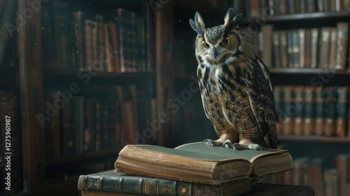 Wallpaper Mural An owl sits on a stack of books in the library. A magical atmosphere. A symbol of wisdom. Torontodigital.ca