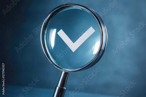 A detailed image of a magnifying glass with a checkmark symbol on the lens, useful for highlighting findings or verifying authenticity