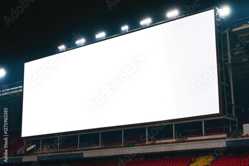 Large white screen in a nighttime stadium setting