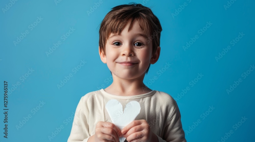 A young child holding a heart-shaped object. A young child holding a heart-shaped object.