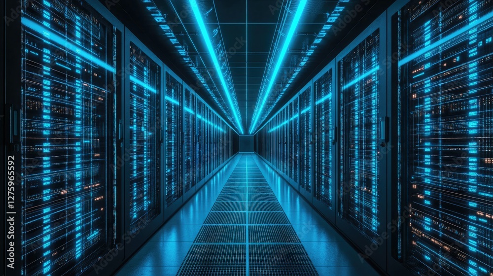 A minimalistic grid with a strong horizontal axis illuminated in neon blue, representing data organization. A minimalistic grid with a strong horizontal axis illuminated in neon blue, representing data organization.