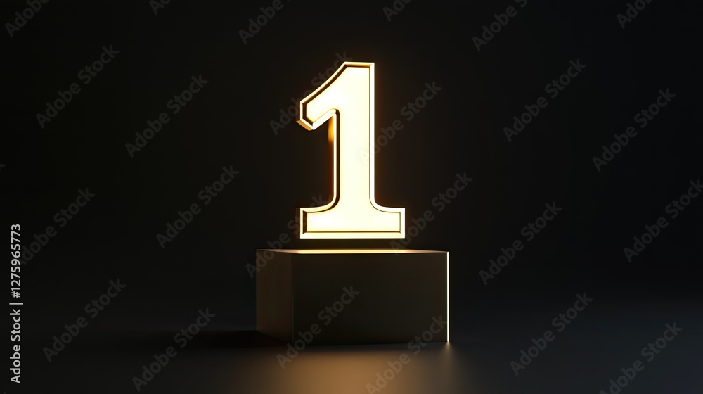 A minimalist podium with a glowing number one, symbolizing being at the top. A minimalist podium with a glowing number one, symbolizing being at the top.