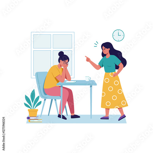 Angry Woman Scolding Another Woman at Desk in Office