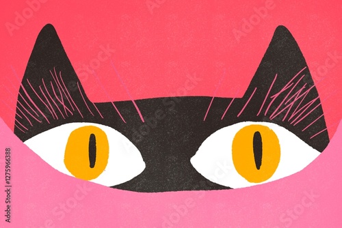 Abstract black cat eyes on pink background illustration photo