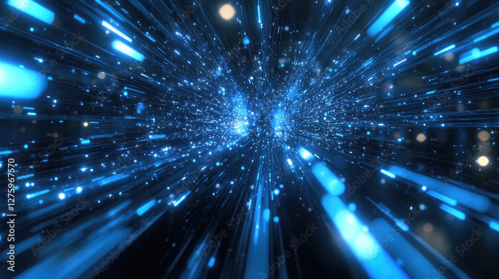 Fototapeta premium A shimmering electric blue light effect creating depth and movement in a sci-fi setting.