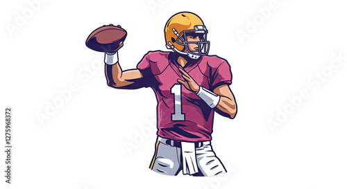  American Football Quarterback Throwing Ball – Sports Illustration