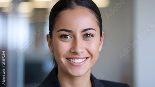 Portrait of a Young Attractive Happy Smiling Woman Business Professional Corporate Executive Female Success Confident Beautiful Person Headshot Studio Shot Indoor Background Job Girl Team Work Model  
