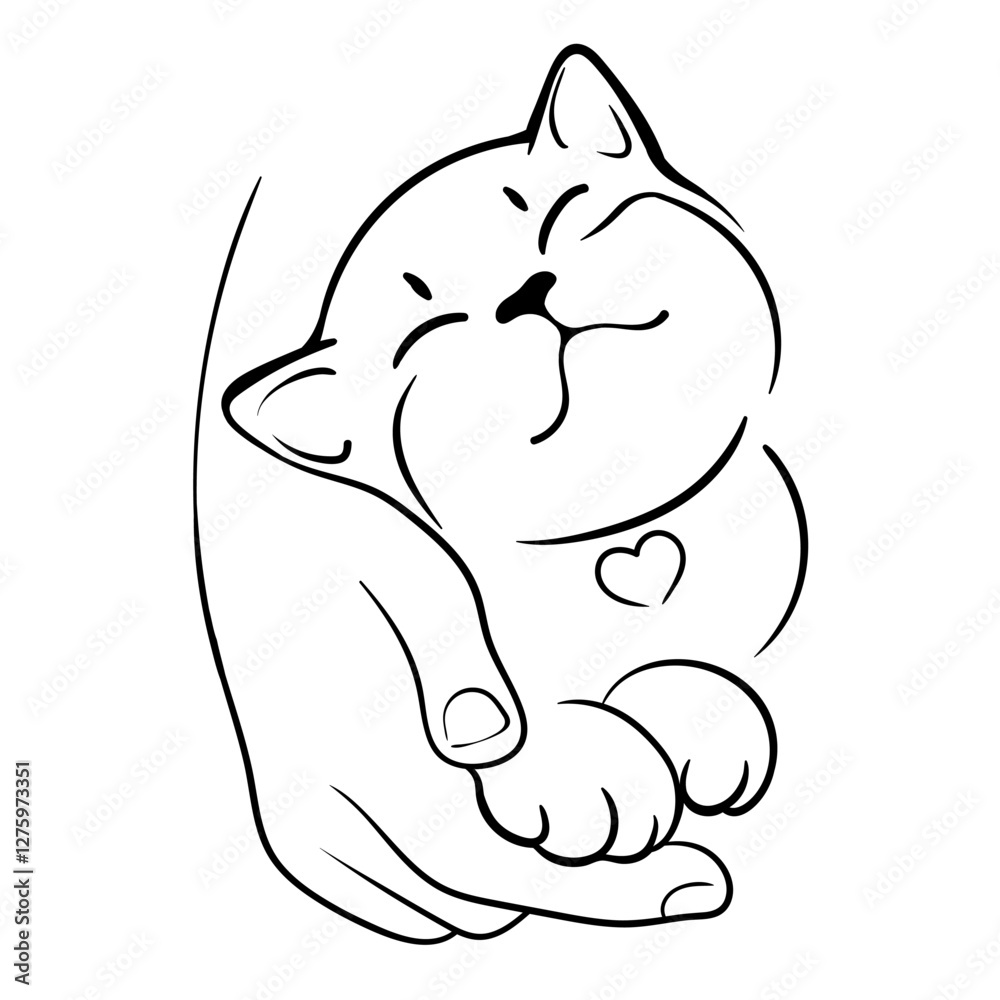 Obraz premium Cat in human hand, pet in human embrace, friendship between human and animal, Black and white colorless 