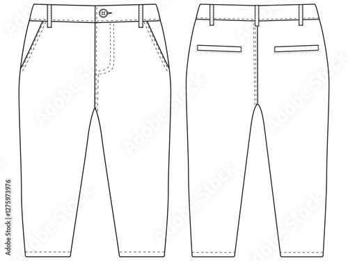 Chino trousers. baby Boys boyes formal trouser pant vector front and back view flat sketch fashion  vector illustration