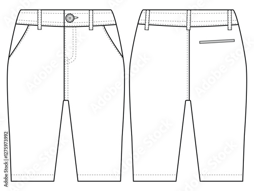 Chino trousers. baby Boys boyes formal trouser pant vector front and back view flat sketch fashion  vector illustration