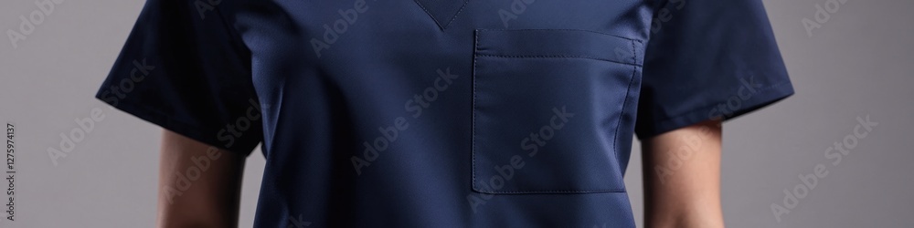 Fototapeta premium A woman is depicted wearing a blue dress with a pocket, ideal for capturing moments or carrying small items