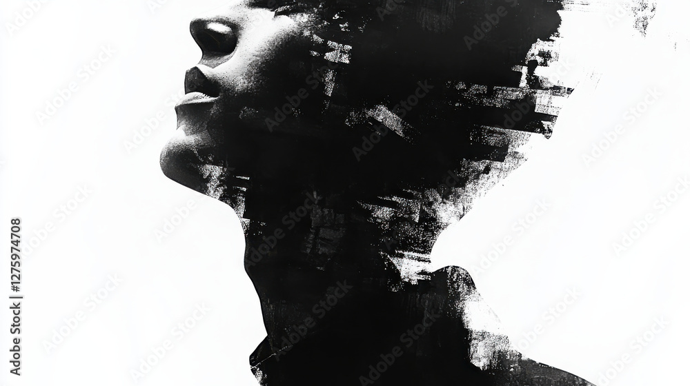 Silhouette of person in abstract black and white watercolor style Silhouette of person in abstract black and white watercolor style