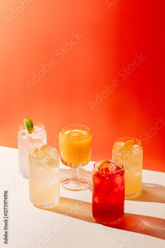 Assorted Lemonades Against Vibrant Orange Background