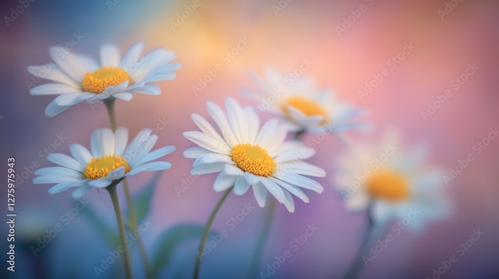 Obraz premium A cluster of white flowers with bright yellow centers