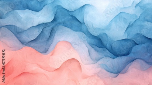 Wallpaper Mural Abstract Blue and Pink Waves: A Serene Digital Art Torontodigital.ca