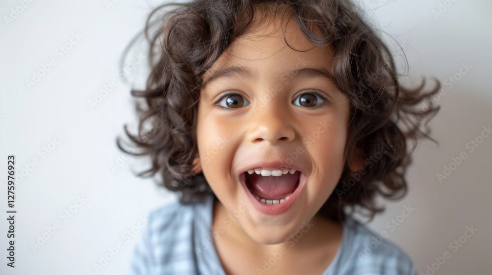 A young child looking joyful with a big smile towards the camera. A young child looking joyful with a big smile towards the camera.