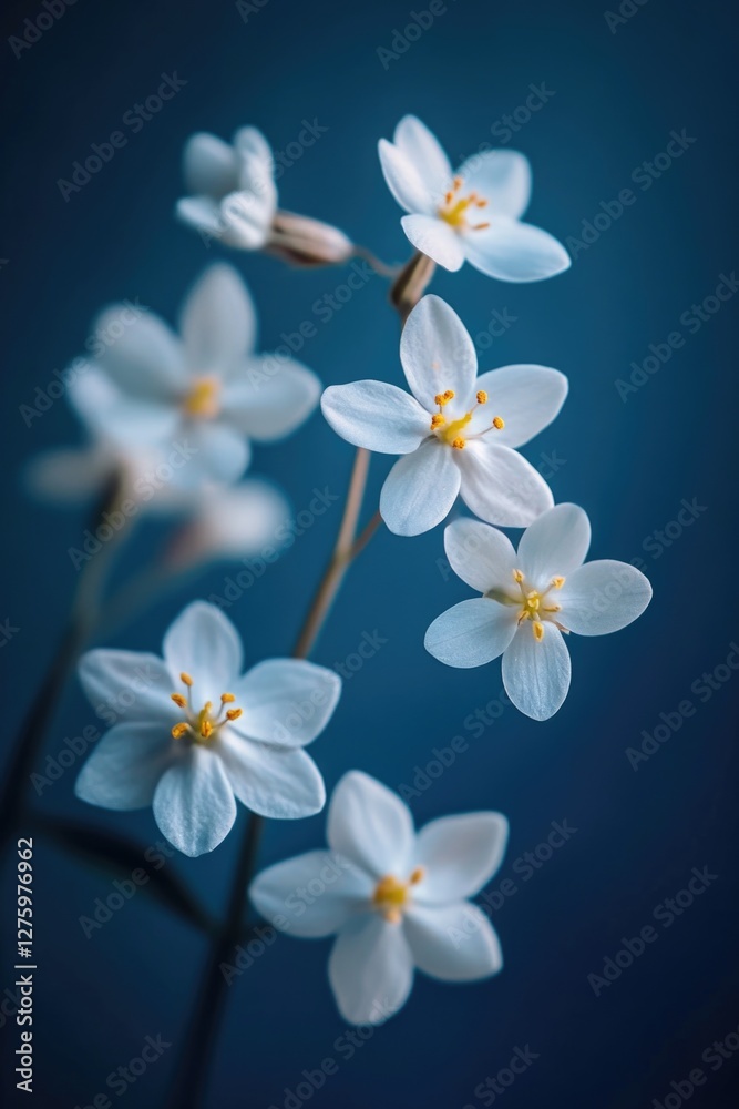 Obraz premium A bouquet of white flowers sitting on a bright blue surface