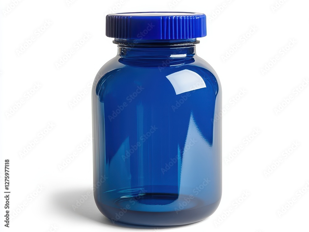 Shiny Blue Plastic Bottle with Cap, Isolated on White Background. Shiny Blue Plastic Bottle with Cap, Isolated on White Background.