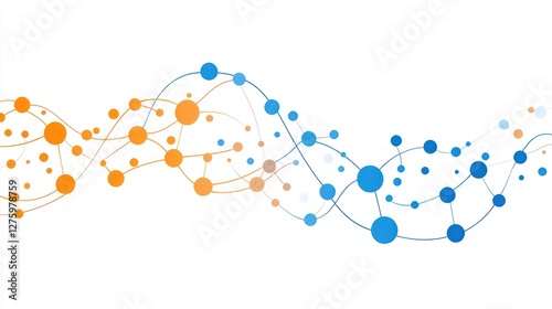 Concept about network marketing and innovation: A blue and orange line of dots connected to each other, symbolizing modern connectivity.